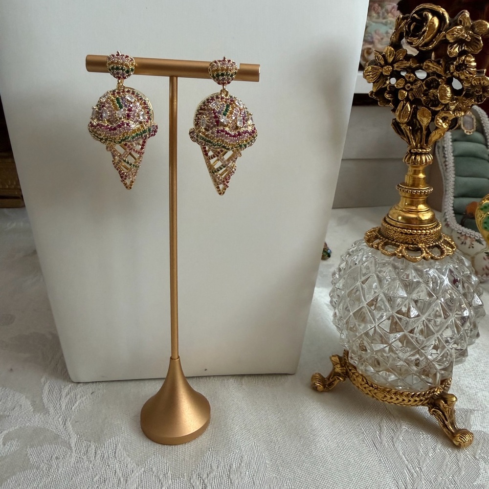 18m gold plated multi colored zirconia crystal Ice Cream Drop Earrings